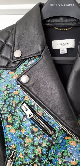 COACH 1941 Quilted Floral Leather Biker Vest Blue Black