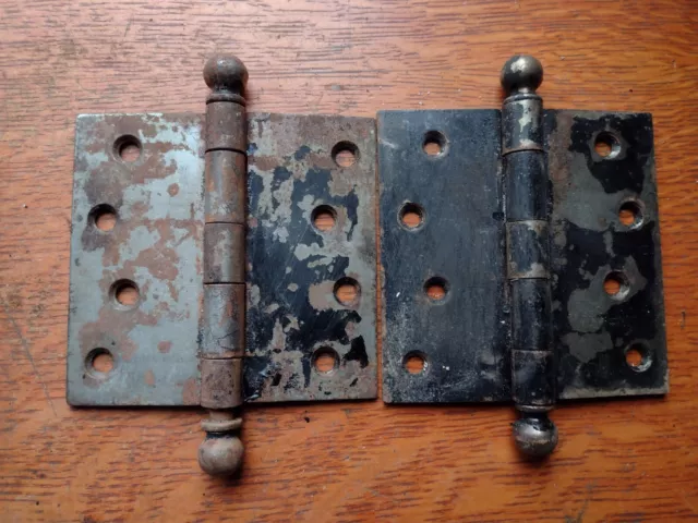 Two Victorian Antique Iron Door Hinges 4" x 4" Unrestored               #3