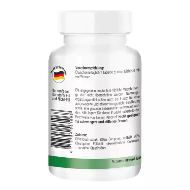 Olivenblatt-Extrakt 1000 mg - 120 Tabletten - 20% Oleuropein | Vitamintrend 3