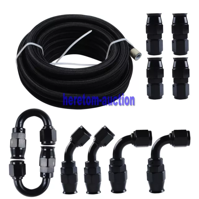 AN8 8AN 5M Nylon Stainless Steel Braided Oil Fuel Line + 10PCS Hose End Adapter