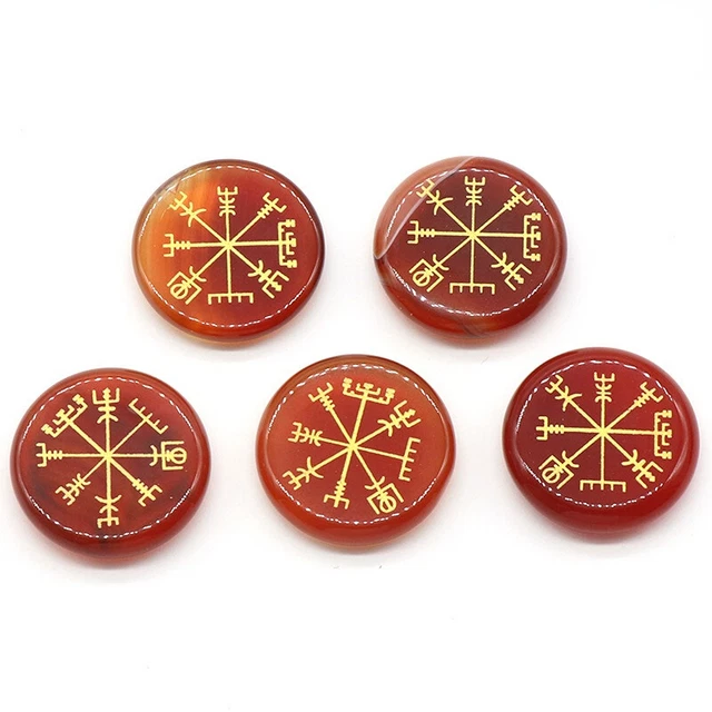 10pcs 25x6mm Natural Red Agate Stone 7 Chakra Symbol Healing Reiki Stone