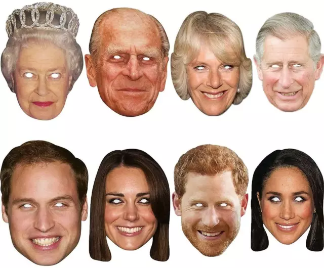 Royal Family Face Masks Queen King Charles Fancy Dress Costume Party Decor 8Pcs