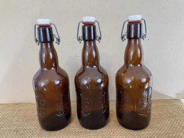 Grolsch Holland Florida Set of 3 Brown Swing Top Lid Beer Bottles