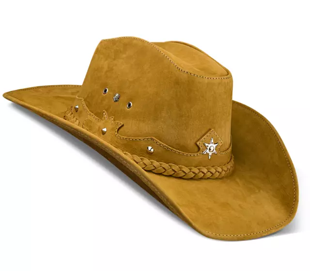 Cappello da cowboy occidentale in vera pelle cappelli beige per donna uomo...