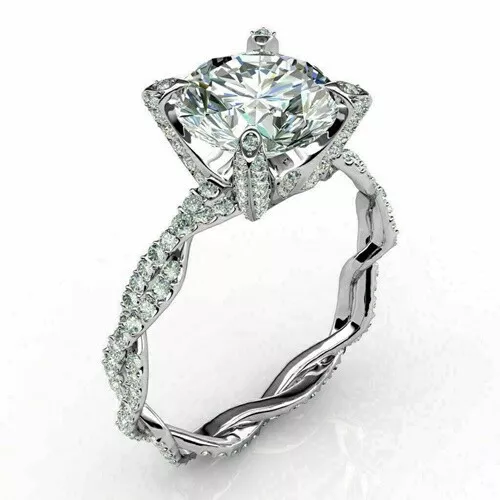 3.65Ct Round Cut Lab-Created Beautiful Twisted Engagement Ring In 14K White Gold