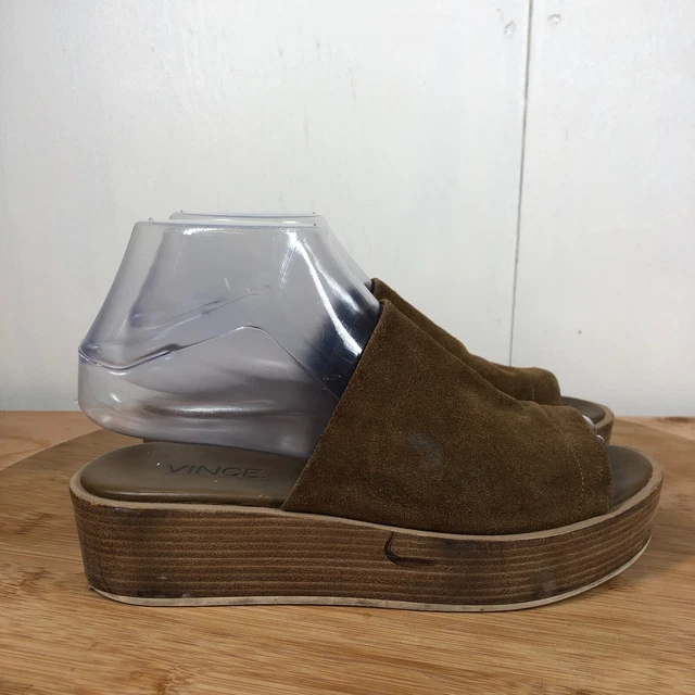 Vince Sandals Womens 6 M Brown Suede Slides Platform Slip On Casual Shoes Wedge