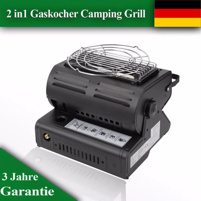 2 in1 Gaskocher Camping Grill & tragbare 1.3KW Zeltheizung Heizstrahler Keramik