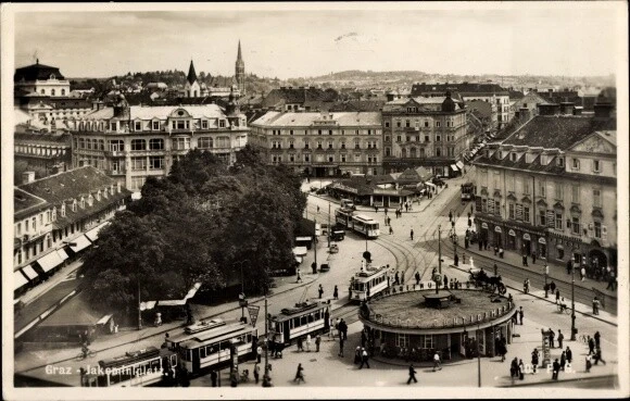 Ak Graz Steiermark, Blick auf den Jakominiplatz, Straßenbahnen,... - 3876957