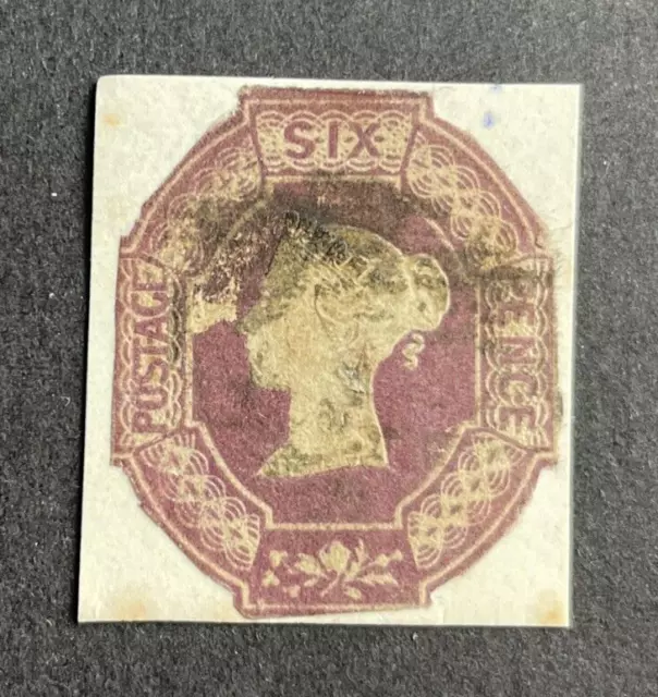 GB QV, 1847, 6d Purple embossed, SG59, Fine used, cut to shape, Re-backed.