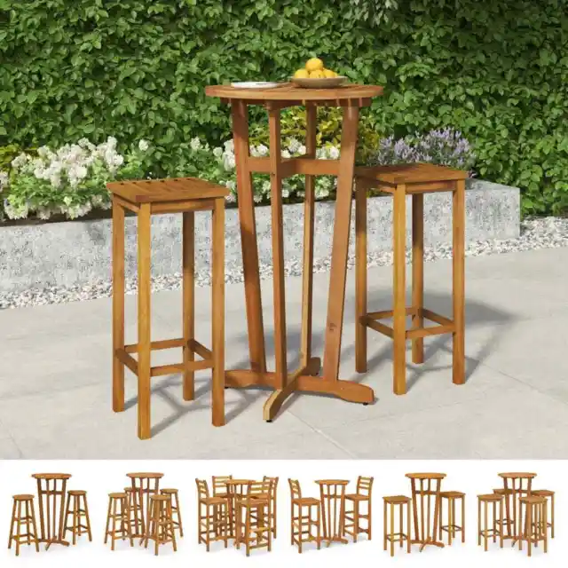 Solid Wood Acacia Bar Set Garden Outdoor Wooden Bistro Table and Chair vidaXL