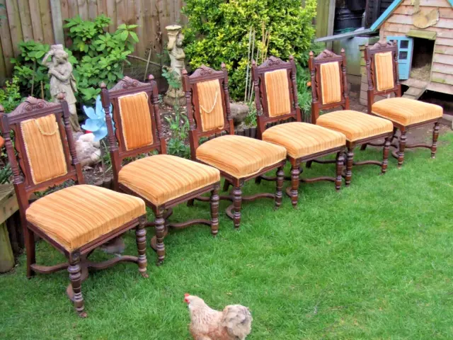 Set of 6 Victorian Carved Mahogany Dining Chairs for Restoration