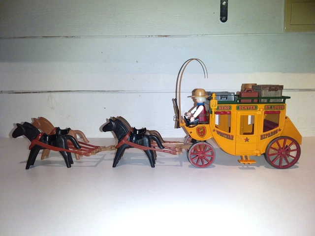 Playmobil western lot 2 barre d'attelage de chariot diligence ranch cowboy fort