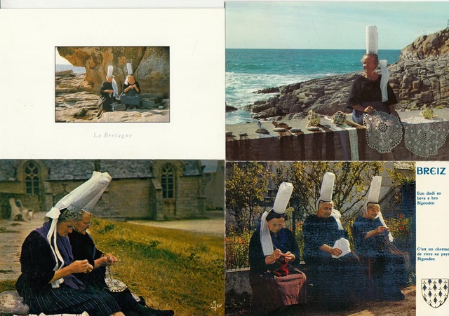 LOT DE 4 cartes postales postcards 10x15cm BRETAGNE folklore breton ...