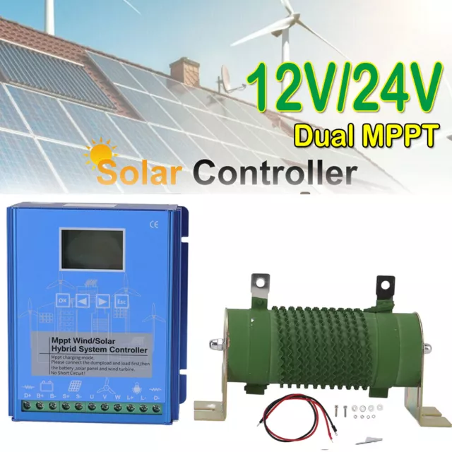 Controlador de carga híbrido eólico MPPT controlador de carga de aumento carga carga 2KW 12V/24V