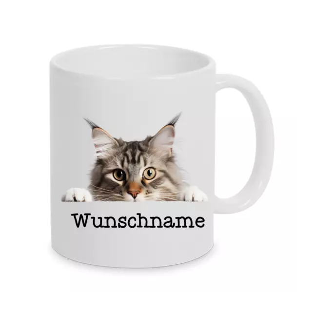 Maine Coon Katze -Personalisierte Tasse Namen/Text -17 Rassen wählbar