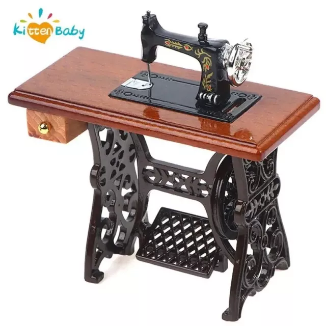 Muebles en miniatura para decoración de casa de mujeres, máquina de coser Vintag