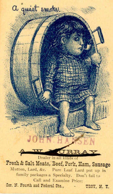 Trade Card Young Boy Smoking Pipe Salt Meats Beef Pork John Hansen K1