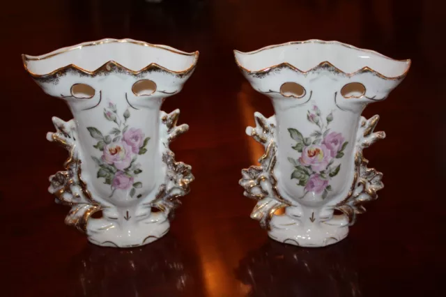 Victorian Floral Gold Vases Set of 2 L&M Inc Copyright Ornate Victorian Style