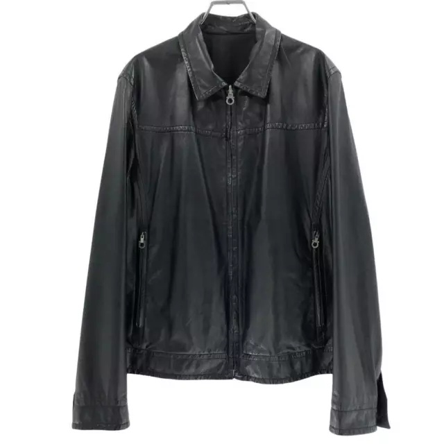 Salvatore Ferragamo Leather Jacket Reversible Zip up Nylon Black Size 50 Men's