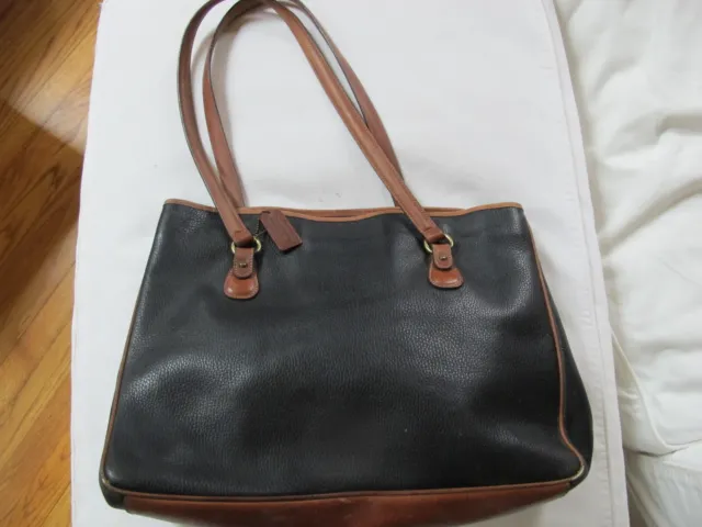 Coach Black Pebbled Leather Large Tote Bag/Briefcase with  Tan Straps and Trim.