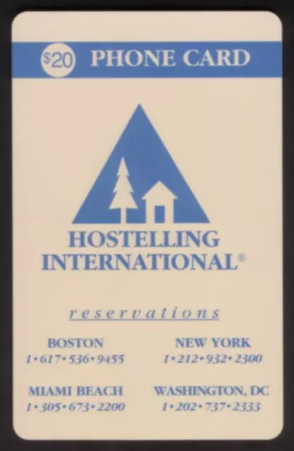 $20. Hostelling International (East: Boston, NY, Miami Beach, DC.) Phone Card
