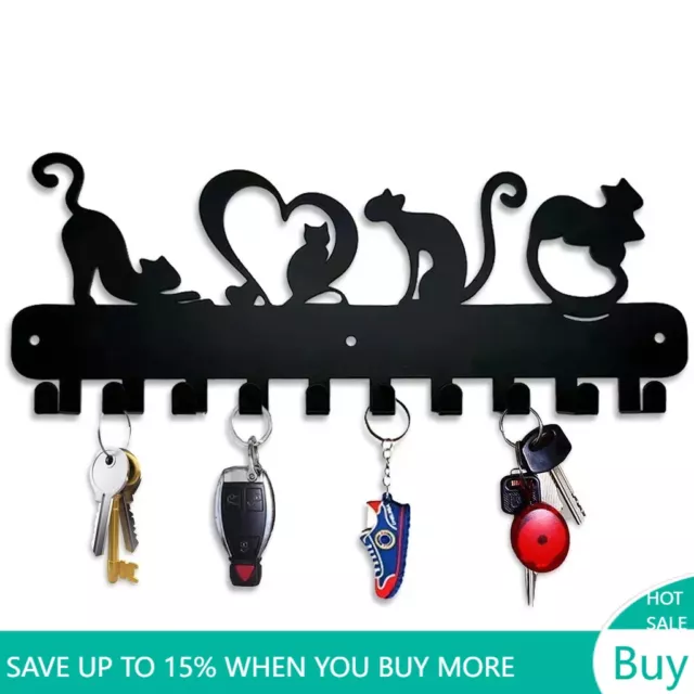 1pc Love Cat Design Key Holder Metal Wall Mounted Rack Hook Wall Hanging