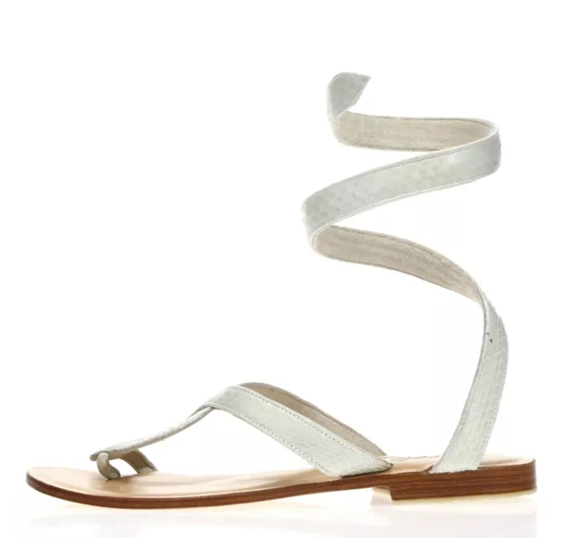 L SPACE BY COCOBELLE Womens Ivory Snake Leather Wrap Around Sandals Size 7.5