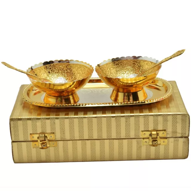 Gold-Silver Plated German Silver Bowl Set | Pack of 5 pc | Gold Box 3