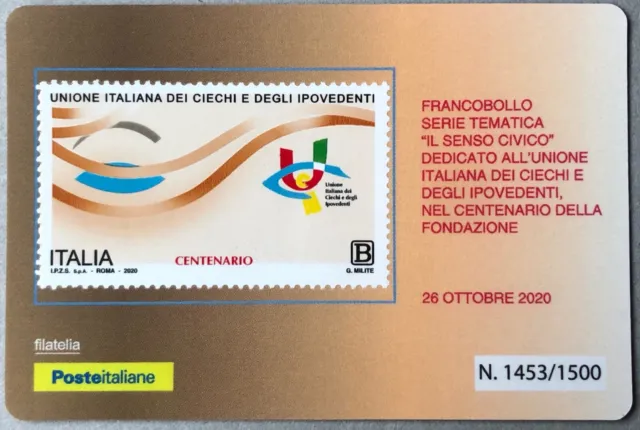 Italia 2020 Tessera Filatelica Francobollo Unione Italiana Ciechi E Ipovedenti
