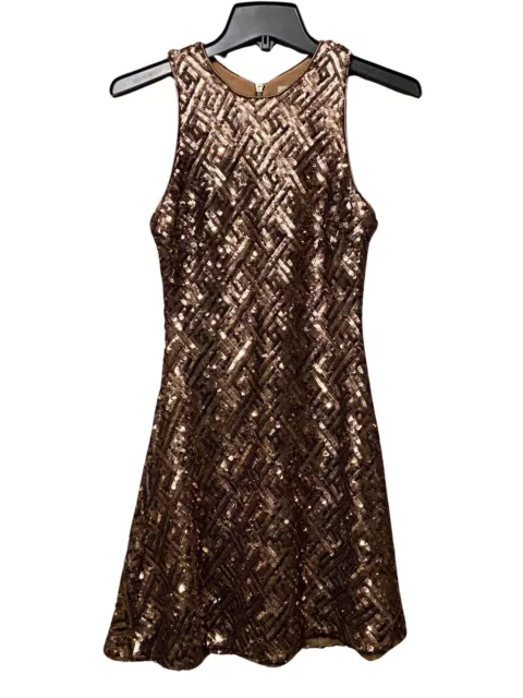 Women’s Dress The Population Gold Glitter Sequin Mini Dress Sleeveless Sz Small