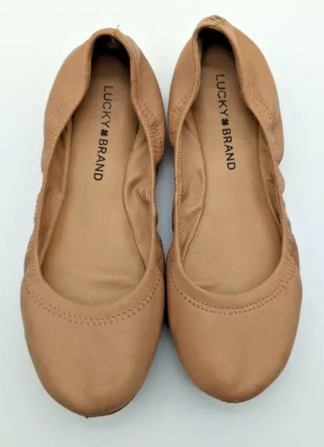 Lucky Brand Emmie Ballet Flats Shoes Leather Tan Brown Women's 7.5M