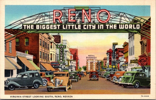 Virginia Street Looking South Reno Nevada c1940s Vtg postcard