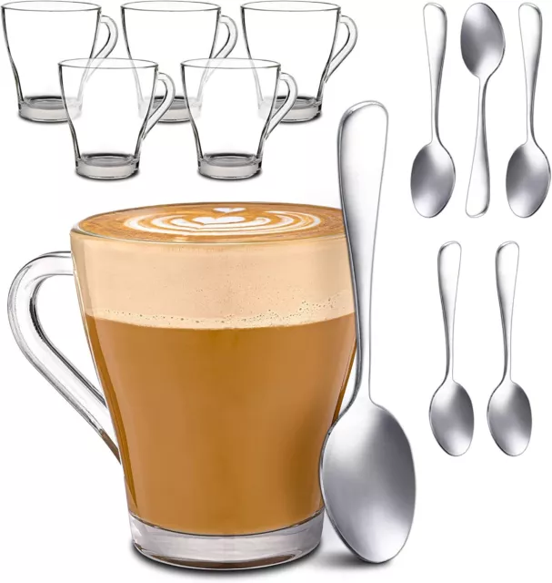 6 Cappuccino Gläser mit 6 Löffel Tee Eiskaffee Glas Kaffee Tasse 250ml Set