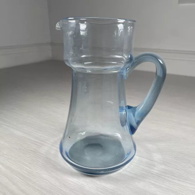 Vintage Blue Glass Water Juice Jug Kitchen Dining Serving Pitcher Jug