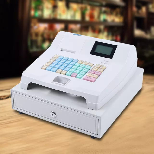 40W 12V Electronic Cash Register POS System w/ Drawer LED Dual Display 48 Keys