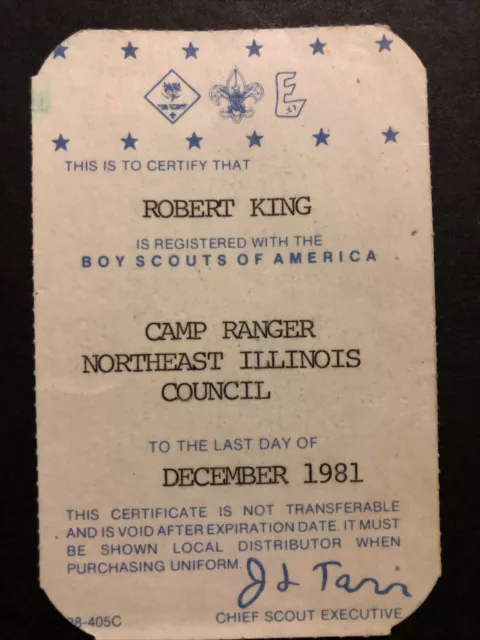 BSA Boy Scouts Of America Camp Ranger Card Northeast Illinois Council 1981