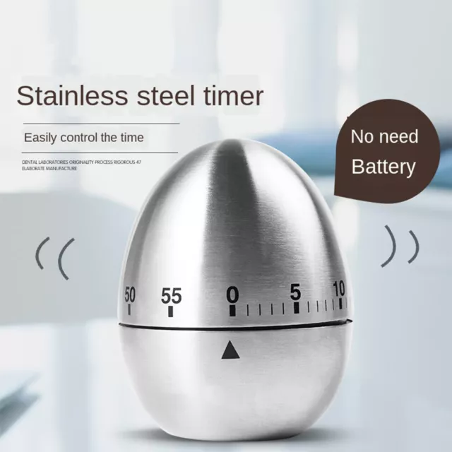 Kitchen Timer Egg Shaped Stainless Steel Cooking Timer Mechanical Rotating Alarm