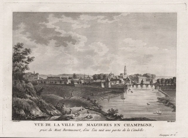 Charleville-Meziers Ardennes vue gravure estampe engraving Kupferstich 1780
