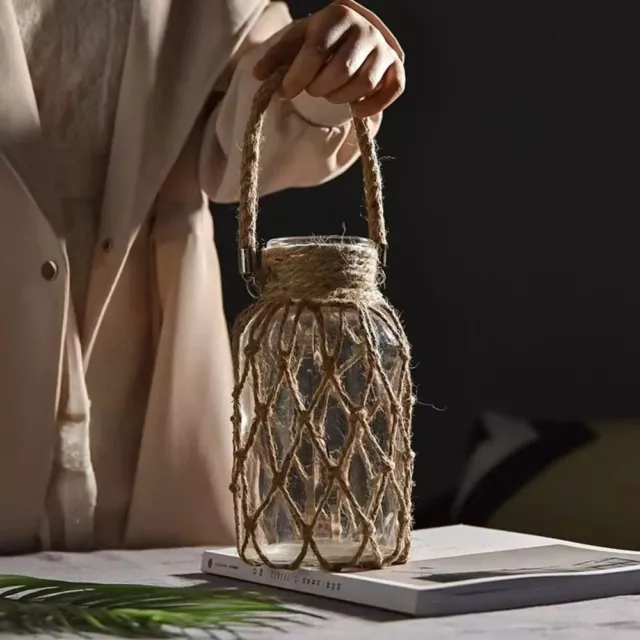 Dry Flower Glass Vase with Art Hemp Rope Floral Display Bottle  Living Room