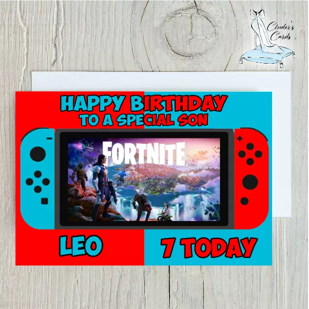 personalised birthday card fortnite any name/age/relation/occasion.