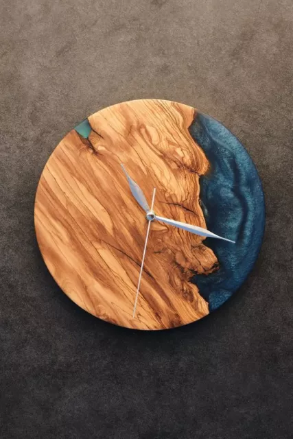 Home Decor Wall Clock Resin & Acacia Wood Wall Clock, Unique Gift For Him/Her