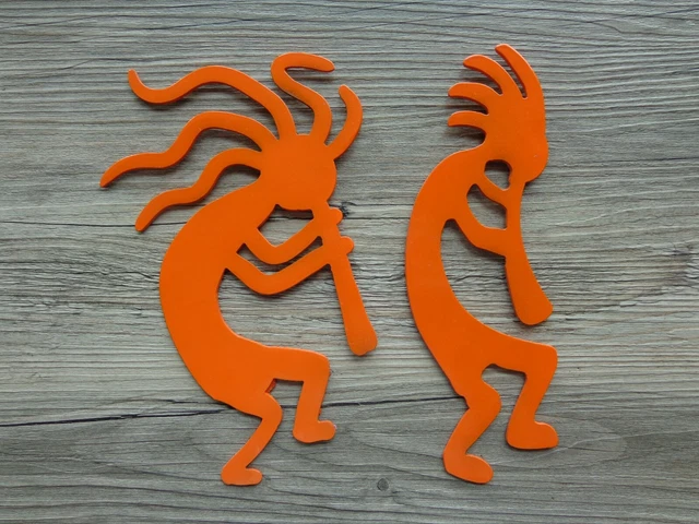 Pair of Small Kokopelli Musicians Metal Wall Art Each 8" Tall Different Colors