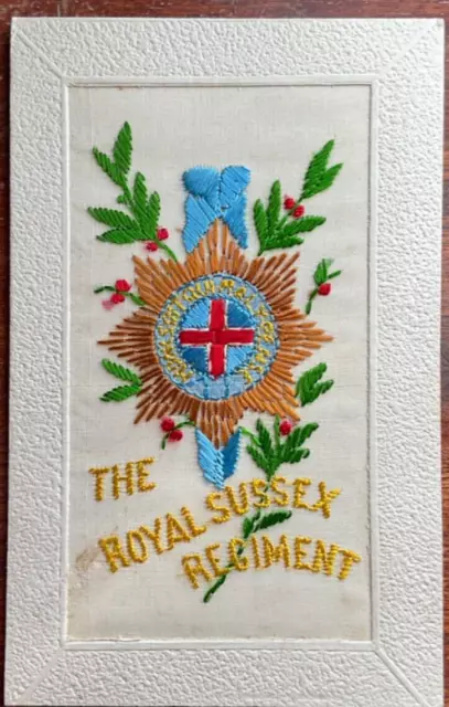 Ww1 Silk Embroidered Postcard - The Royal Sussex Regiment 2