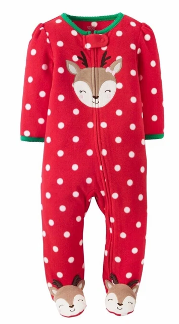Carters Infant Girls Reindeer Sleeper Footed Fleece Christmas Pajamas 6M Baby