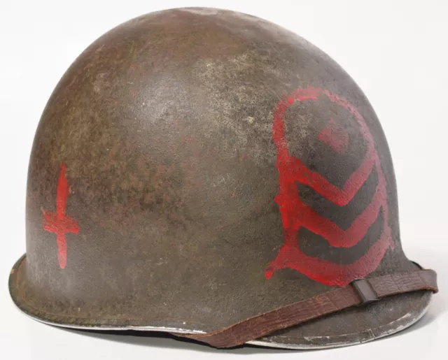 WWII US Navy Fixed Bale M1 Helmet with Inland Liner CPO Corpsman Medic Markings