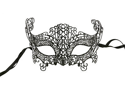 Mask from Venice Lace Burano Wolf Civet Carnival Fancy Dress Black 7 V1