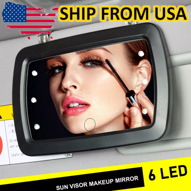 LED LIghted car sunvisor vanity mirror clip on universal Makeup Sunshade Light ☆