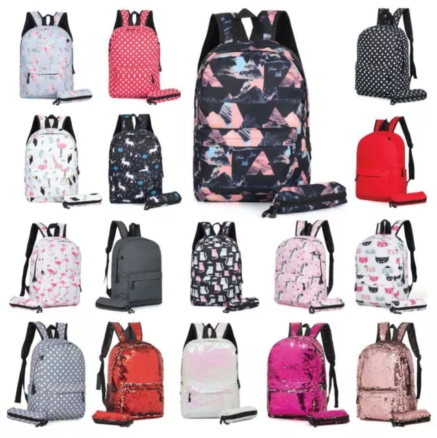 Boys Girls Retro Backpack Rucksack School College Travel Laptop Canvas Bag UK