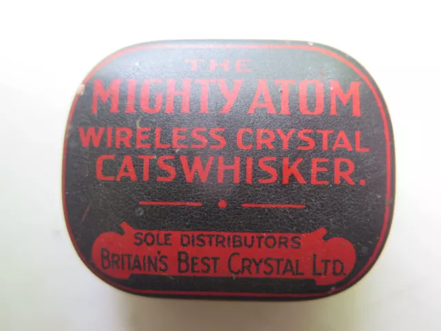 MIGHTY ATOM WIRELESS CRYSTAL CATSWHISKER CRYSTAL RADIO TIN 1930s EXCELLENT CONDn