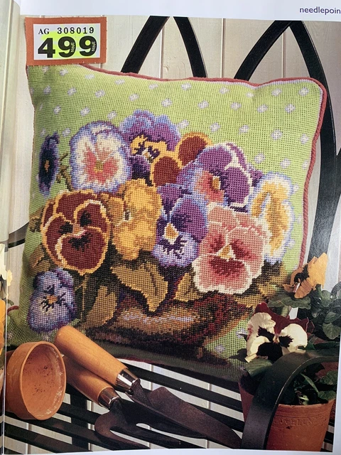Kaffe Fassett’s Pansy Cushion Vintage Needlepoint OR Cross Stitch Design chart